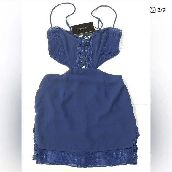 Outcast 'Oreon Mini Dress' in Blue - Picture 3 of 4